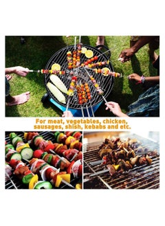 SYOSI Metal Skewers for Grilling Kabob Skewers Flat Barbecue Skewer Stainless Steel Shish Kebob Sticks Grilling Skewers Set, Reusable BBQ Sticks for Shrimp Chicken Vegetable (12 Pcs, 14 Inch)  - Image 2