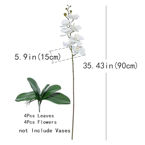 DUYONE Artificial Orchid Plant, 35 Inch 4 Pcs Phalaenopsis Flowers with Leaves, Real Touch Orchid Stems for Home Decoration - Image 2