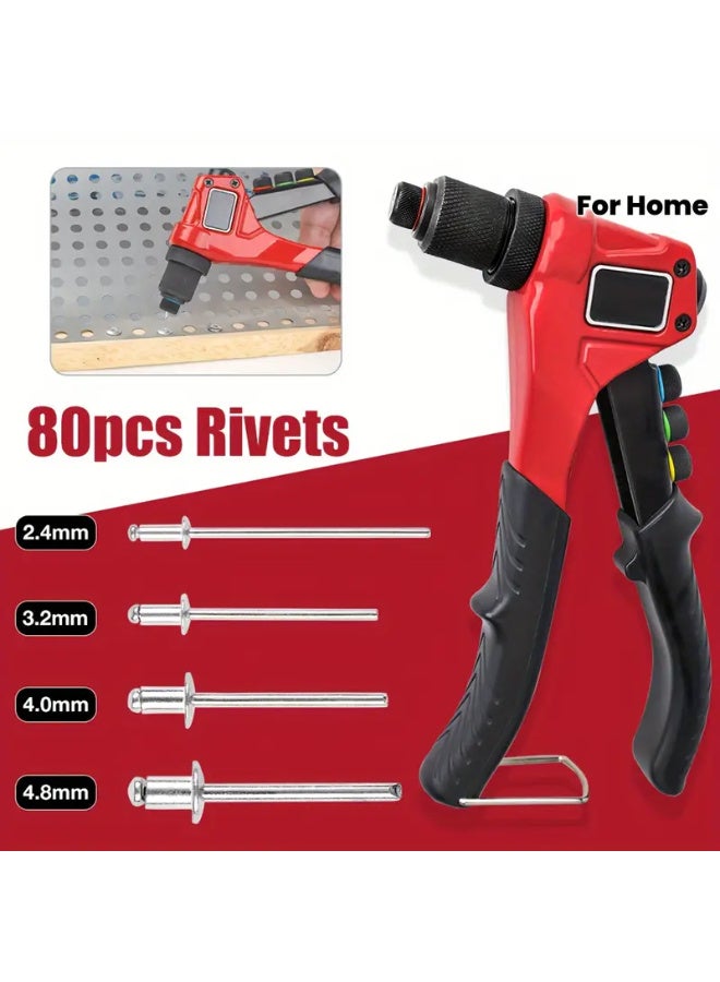 Portable Rivet Gun Set Includes 80 Rivets And 4 Rivet Heads, Suitable for Door Handles, Windows, And Metal - Image 1