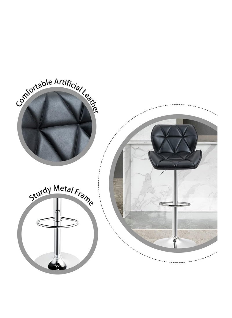 Height Adjustable Bar Stools PU Faux Leather Padded Swivel Barstools Modern Counter Height Chairs with Backrest and Footrest for Pub Kitchen Counter (Black, 1)