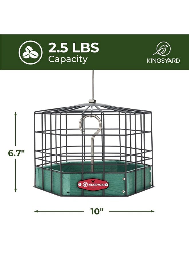 Kingsyard Squirrel-Proof Bird Feeder for Outdoor Hanging - Rugged Recycled Plastic Feeding Station with Metal Mesh Tray and Grackle-Proof Cage, Green - Image 5
