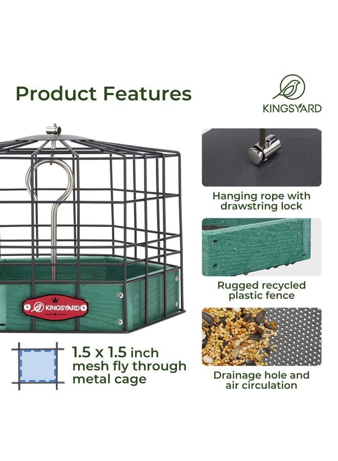 Kingsyard Squirrel-Proof Bird Feeder for Outdoor Hanging - Rugged Recycled Plastic Feeding Station with Metal Mesh Tray and Grackle-Proof Cage, Green - Image 3