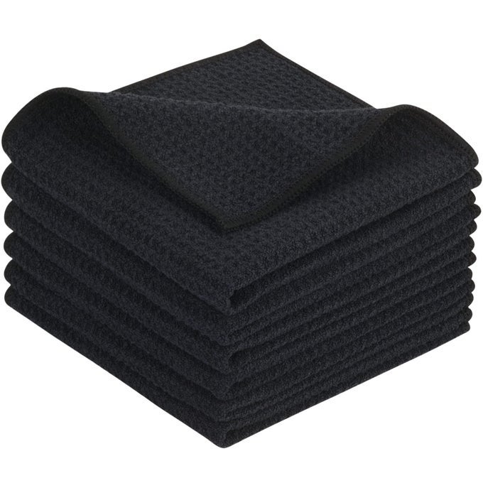 MICROFIBER 6 PACK DISH CLOTHS THICK WAFFLE WEAVE KITCHEN DISH DRYING TOWEL RAGS SUPER ABSORBENT KITCHEN TEA TOWELS SETS 12INCH X 12INCH BLACK