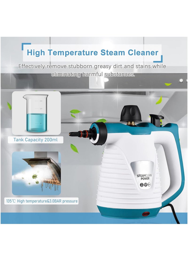 منظف بخاري محمول باليد، منظف بخاري للتنظيف، منظف بخاري محمول متعدد الأغراض للاستخدام المنزلي مع قفل أمان و9 ملحقات لإزالة الأوساخ والشحوم وغيرها، توفير الوقت والجهد - Image 2