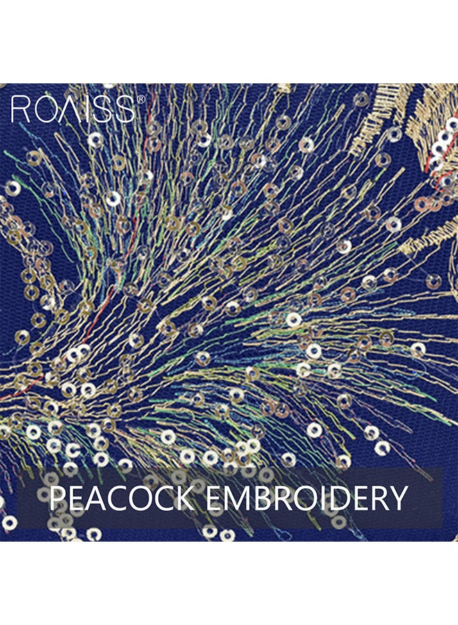 roaiss Women's Shoulder Bag, Fashion Embroidered Sequined Tote Bag, Large Capacity Canvas Travel Shoulder Bag, Zippered Multi-Pocket Handbag - Image 4