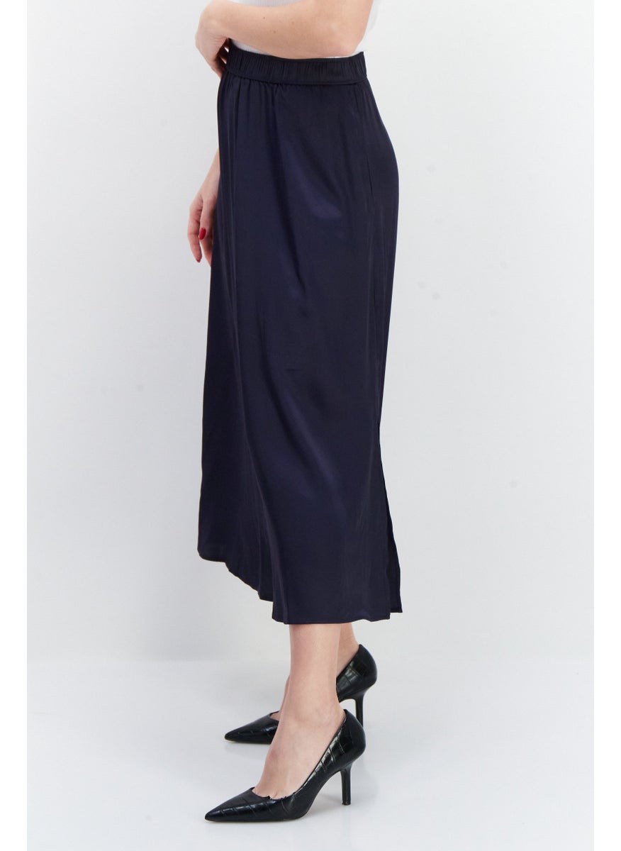 NAH/ Studio - Women Plain Midi Skirt, Navy - Image 1