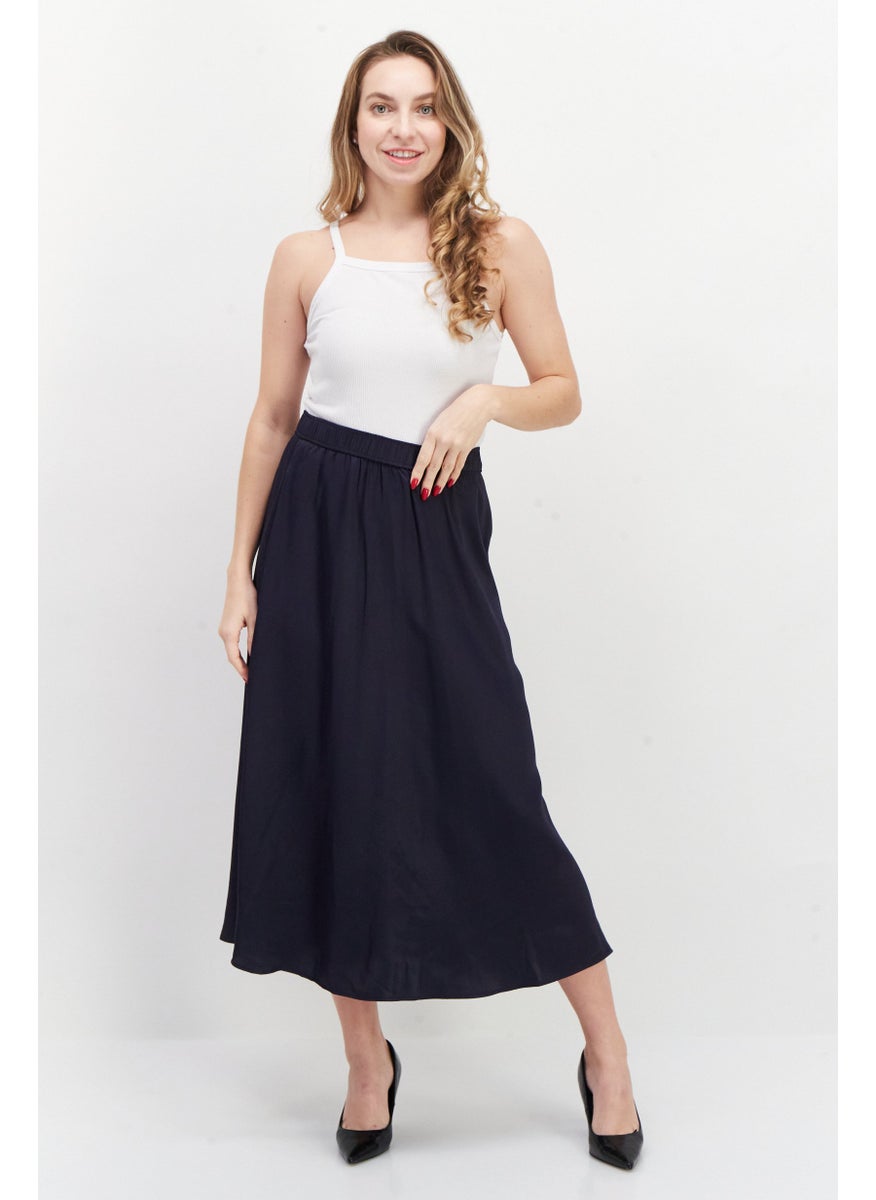NAH/ Studio - Women Plain Midi Skirt, Navy - Image 1