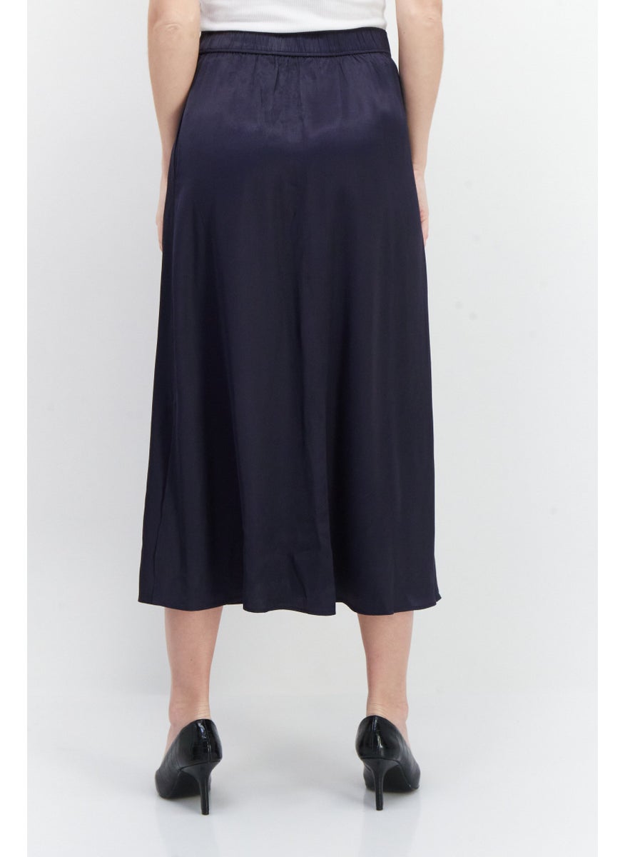 NAH/ Studio - Women Plain Midi Skirt, Navy - Image 1