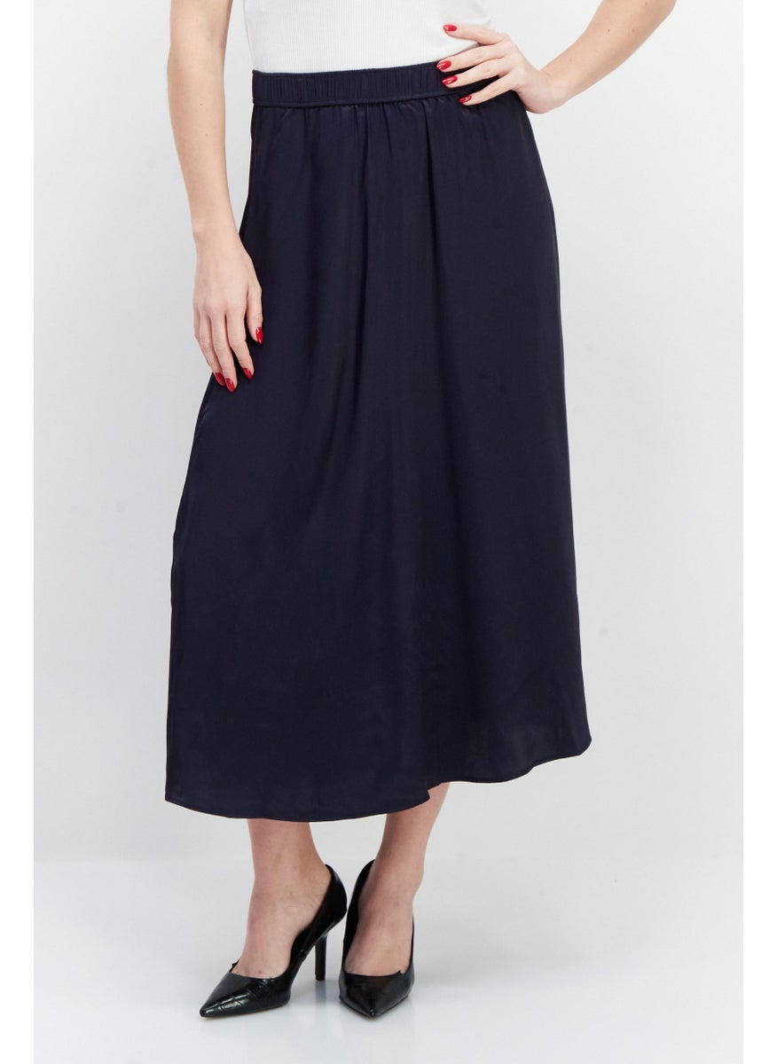 NAH/ Studio - Women Plain Midi Skirt, Navy - Image 1