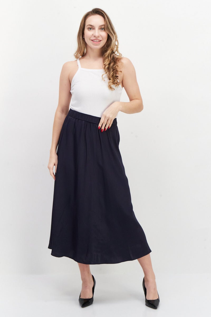 NAH/ Studio Women Plain Midi Skirt, Navy - Image 4