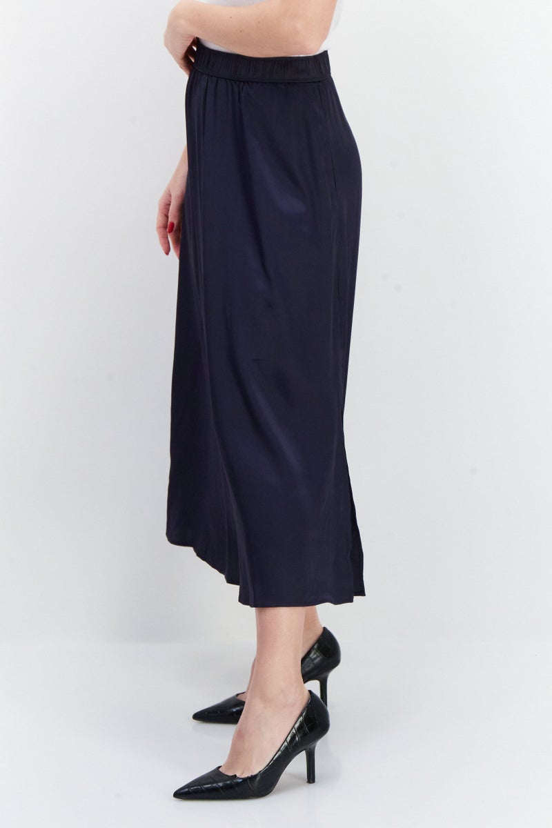 NAH/ Studio Women Plain Midi Skirt, Navy - Image 2