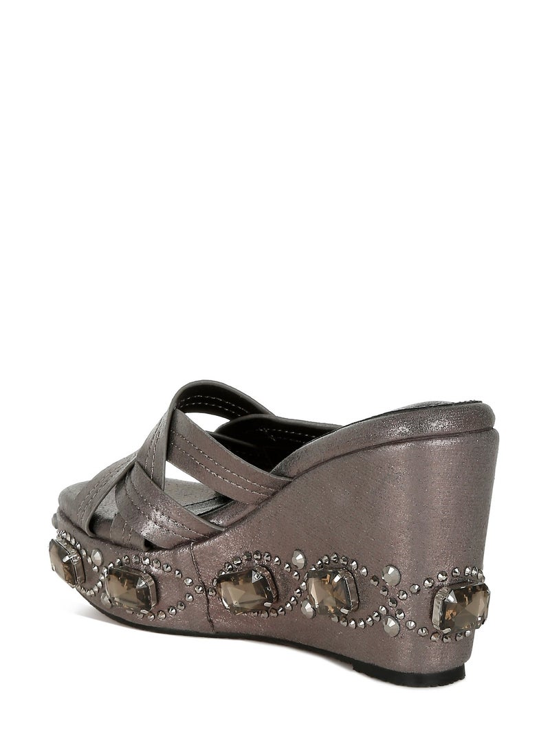 London Rag Chunky Diamante & Rhinestone Cut-Out Sandals in Pewter - Image 4