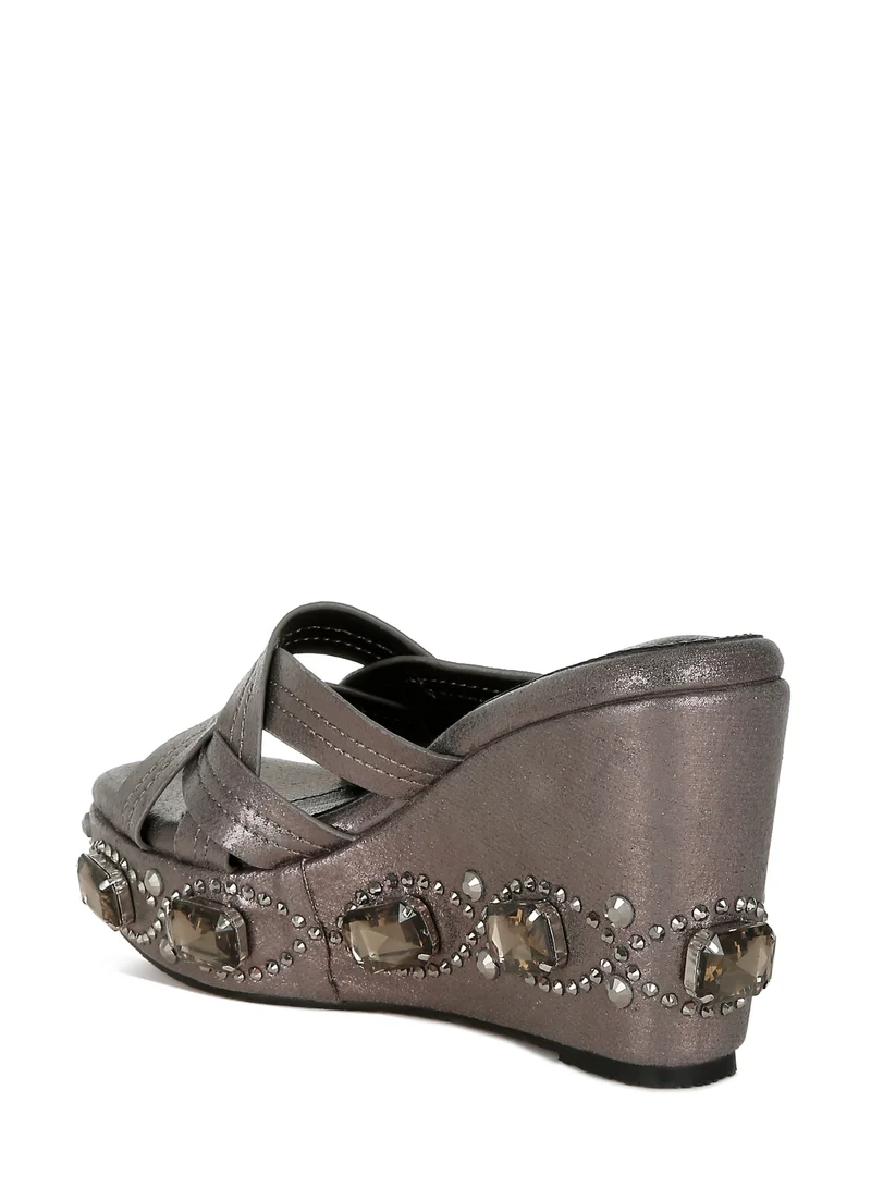London Rag Chunky Diamante & Rhinestone Cut-Out Sandals in Pewter