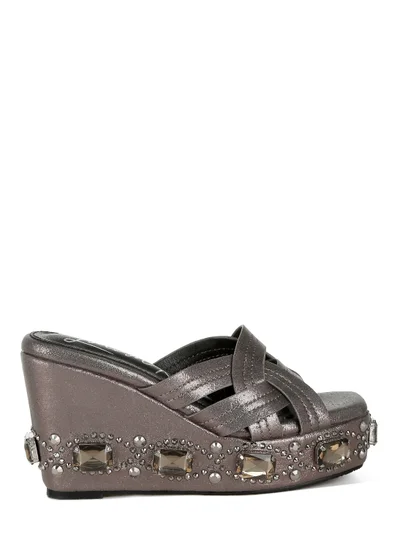 London Rag Chunky Diamante & Rhinestone Cut-Out Sandals in Pewter