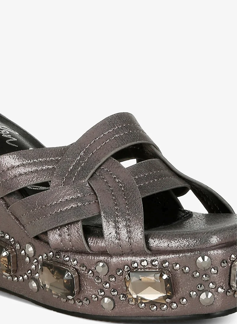 London Rag Pewter Chunky Diamante & Rhinestone Cut-Out Sandals in Pewter for Women | Best Price UAE