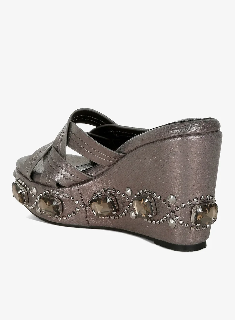 London Rag Pewter Chunky Diamante & Rhinestone Cut-Out Sandals in Pewter for Women | Best Price UAE