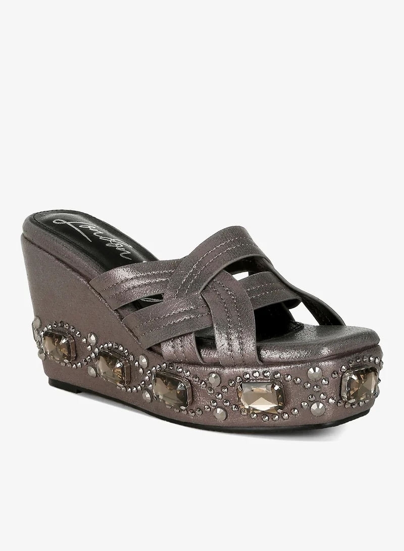 London Rag Pewter Chunky Diamante & Rhinestone Cut-Out Sandals in Pewter for Women | Best Price UAE