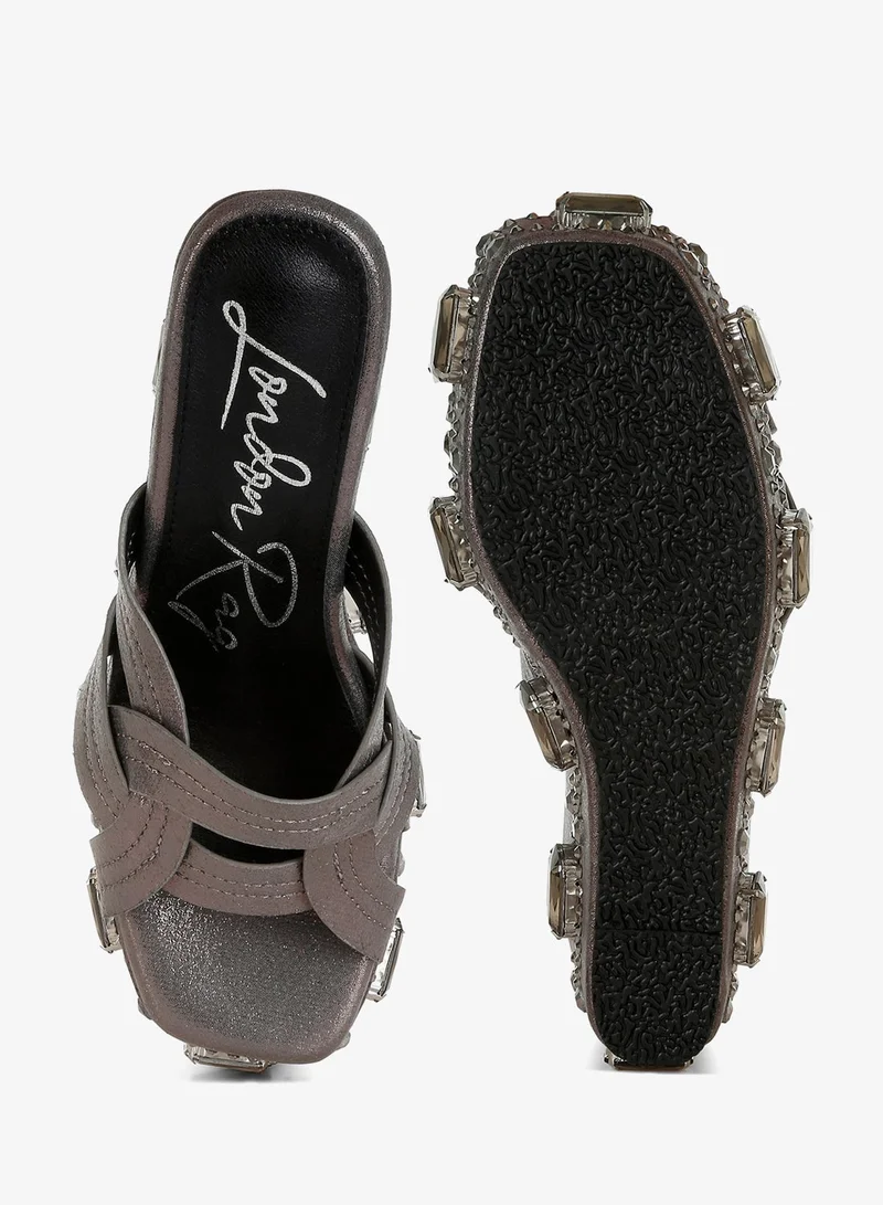 London Rag Pewter Chunky Diamante & Rhinestone Cut-Out Sandals in Pewter for Women | Best Price UAE