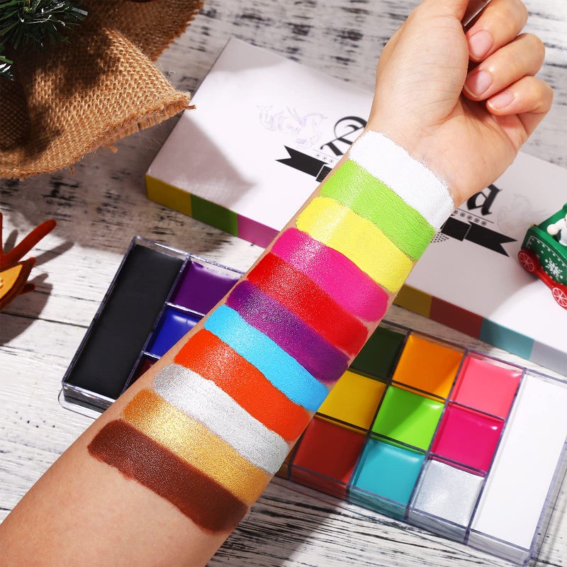 Ucanbe لوحة زيتية لرسم الوجه والجسم من UCANBE أثينا + مسحوق تثبيت شفاف + مجموعة فرش 10 قطع، مجموعة احترافية لرسم الوجه غير سامة لمكياج الكوسبلاي والمهرجين للنساء والبالغين - Image 3