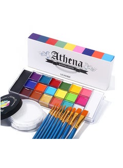 UCANBE Athena Face Body Paint Oil Palette + Translucent Setting Powder + 10PCS Brushes Set, Professional Non Toxic Face Painting Pallet Kit for Halloween SFX Cosplay Clown Makeup for Women Adults