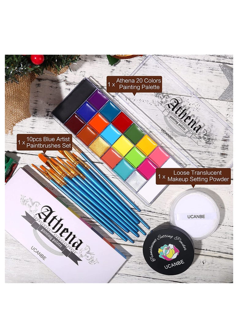 Ucanbe - UCANBE Athena Face Body Paint Oil Palette + Translucent Setting Powder + 10PCS Brushes Set, Professional Non Toxic Face Painting Pallet Kit for Halloween SFX Cosplay Clown Makeup for Women Adults - Image 1