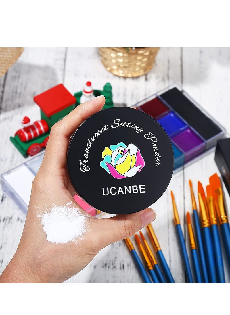 Ucanbe - UCANBE Athena Face Body Paint Oil Palette + Translucent Setting Powder + 10PCS Brushes Set, Professional Non Toxic Face Painting Pallet Kit for Halloween SFX Cosplay Clown Makeup for Women Adults - Image 1