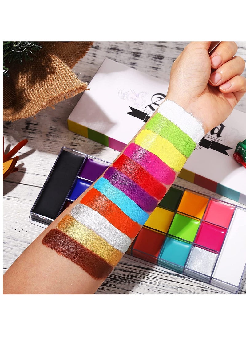 Ucanbe - UCANBE Athena Face Body Paint Oil Palette + Translucent Setting Powder + 10PCS Brushes Set, Professional Non Toxic Face Painting Pallet Kit for Halloween SFX Cosplay Clown Makeup for Women Adults - Image 1