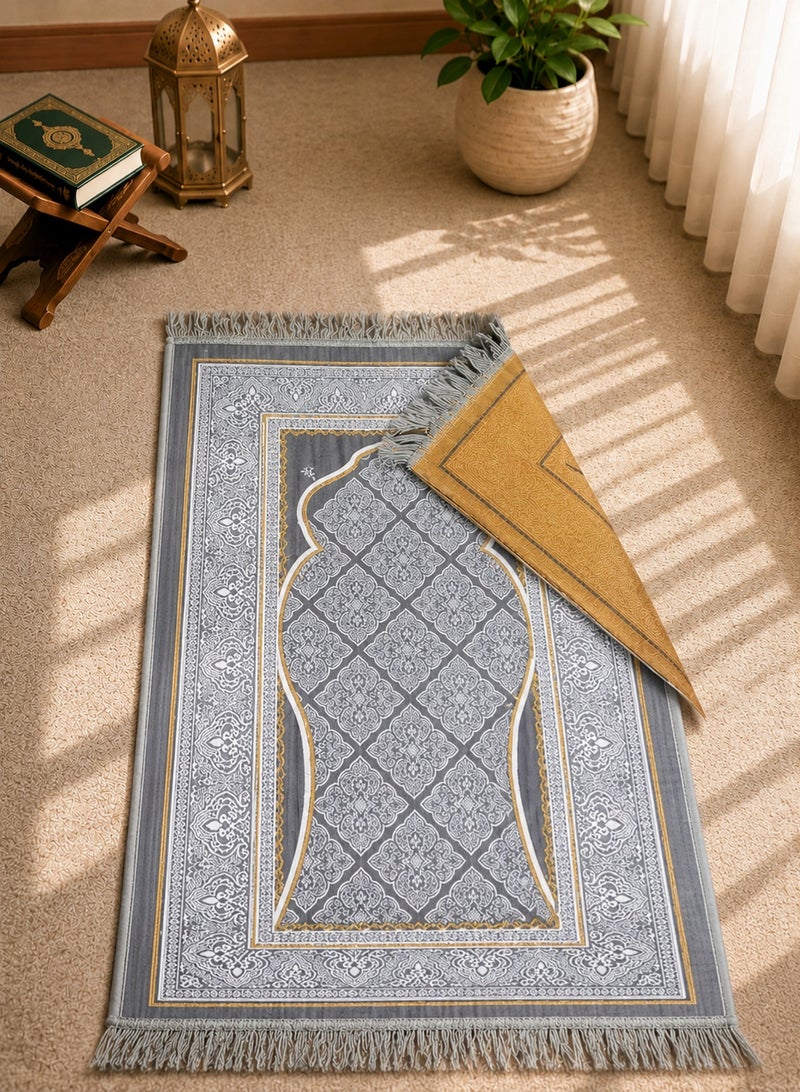 Portable Prayer Mat – Foldable Sajadah Janamaz | Lightweight Non-Slip Travel Prayer Rug for Home Mosque Hajj Umrah | Light Grey - Image 3