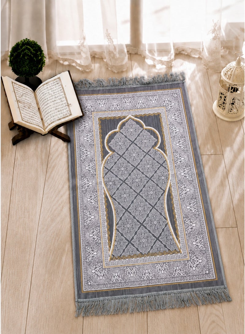 Portable Prayer Mat – Foldable Sajadah Janamaz | Lightweight Non-Slip Travel Prayer Rug for Home Mosque Hajj Umrah | Light Grey - Image 1