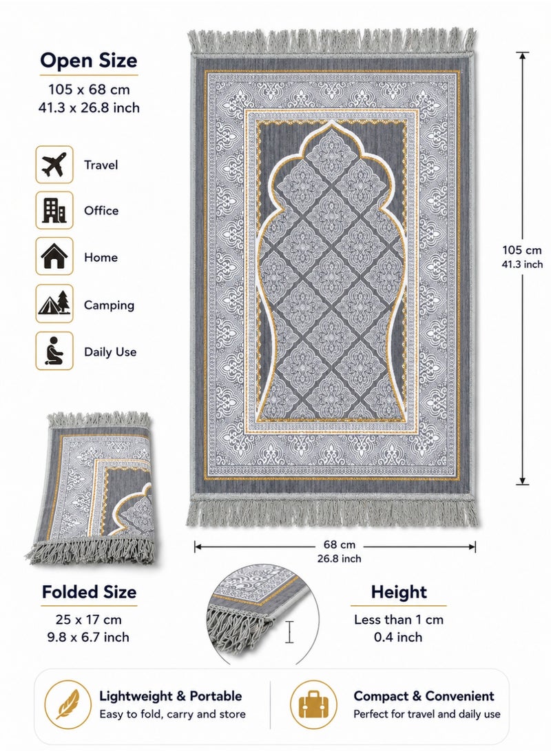 Portable Prayer Mat – Foldable Sajadah Janamaz | Lightweight Non-Slip Travel Prayer Rug for Home Mosque Hajj Umrah | Light Grey - Image 5