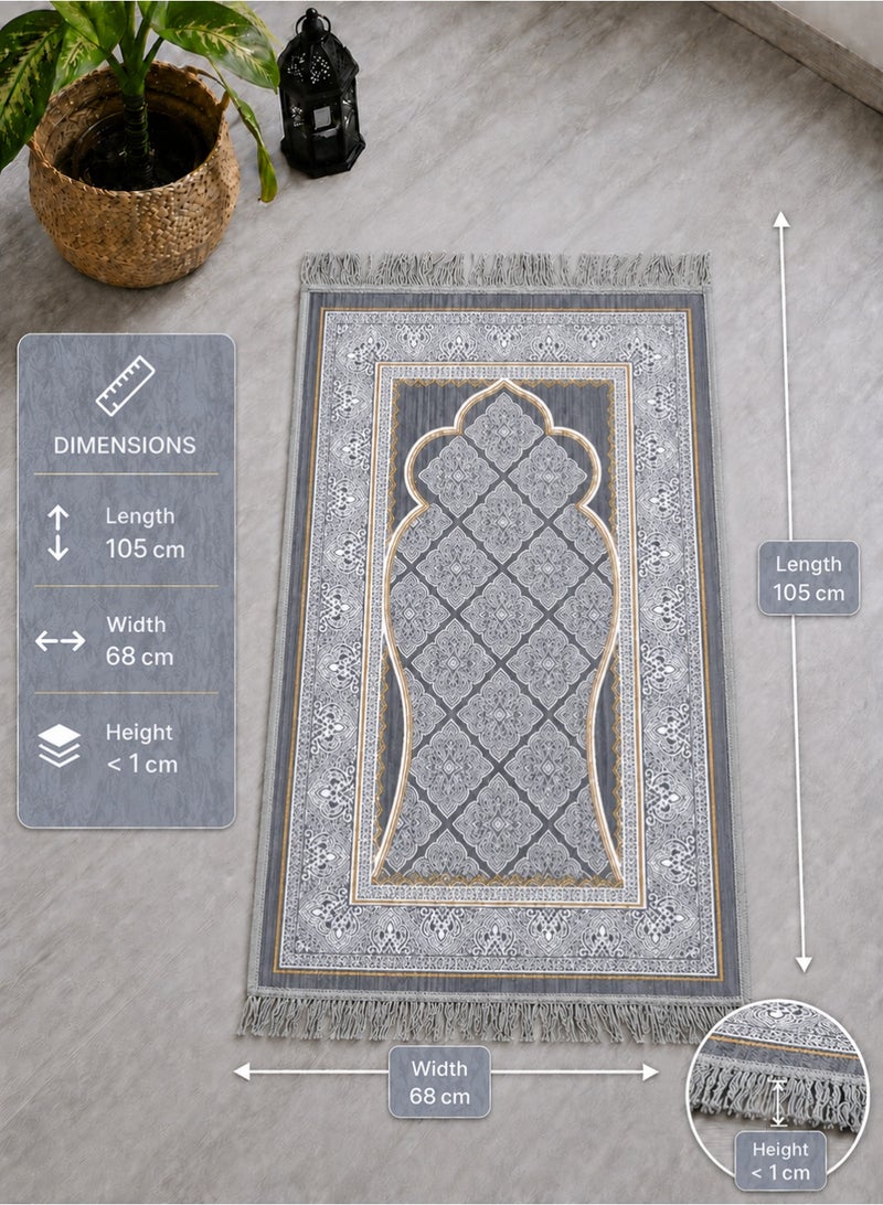 Portable Prayer Mat – Foldable Sajadah Janamaz | Lightweight Non-Slip Travel Prayer Rug for Home Mosque Hajj Umrah | Light Grey - Image 2