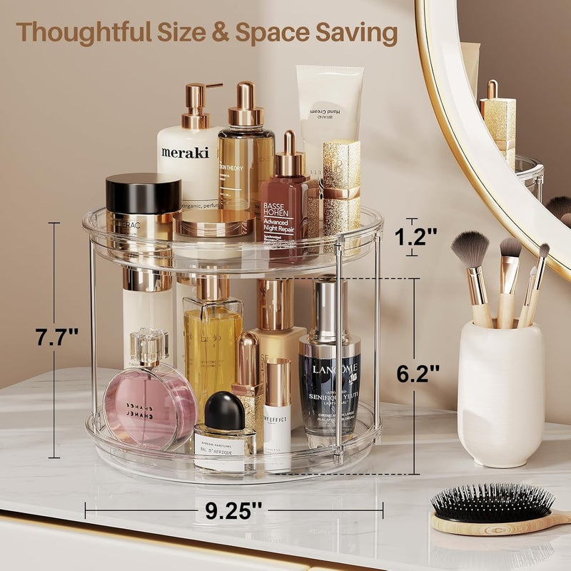 LAMU 2 Tier Lazy Susan Turntable Organizer 9.25'' Rotating Spice Rack Organization for Cabinet, Kitchen, Pantry, Spining Makeup Organizer for Bathroom Vanity, Clear - Image 4