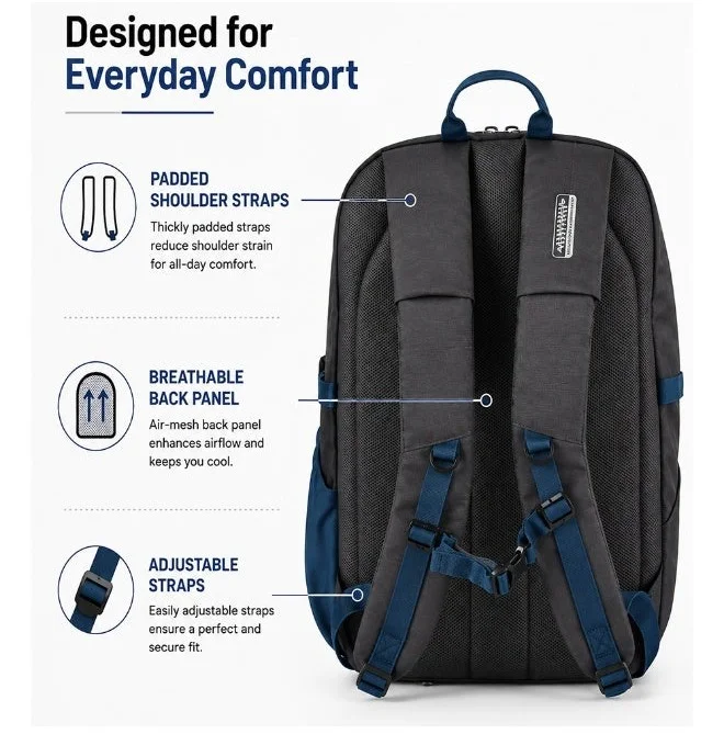 American Tourister Multicolour Daybreak Backpack 22L Capacity, 100% Polyester, Black|15.6" Laptop Compartment|Tractum Strap|Elastic Pocket|Ergo Back & Shoulder|Bottle Holder|Front Storage Pocket - 1 Year International Warranty  | Best Price UAE