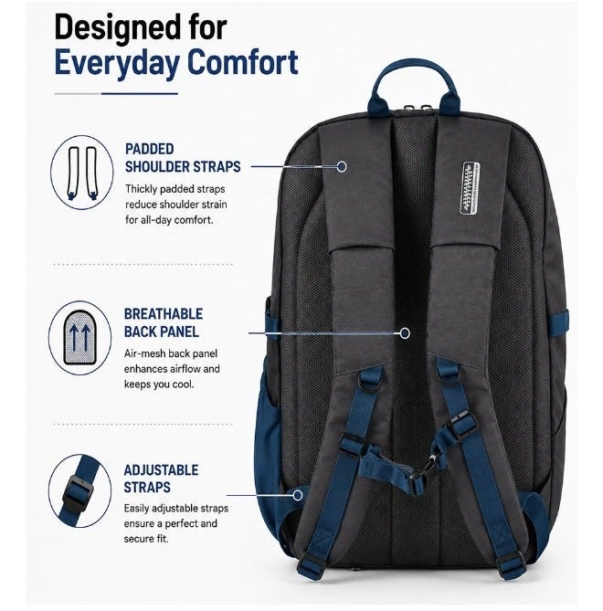AMERICAN TOURISTER Daybreak Backpack 22L Capacity, 100% Polyester, Black|15.6" Laptop Compartment|Tractum Strap|Elastic Pocket|Ergo Back & Shoulder|Bottle Holder|Front Storage Pocket - 1 Year International Warranty - Image 5