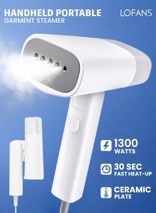 2 IN 1 GARMENT STEAMER 1300W FOLDABLE STEAM IRON WITH HIGH STEAM VOLUME, HANDHELD PORTABLE STEAMER CLOTHES GT306 FOLD-WHITE