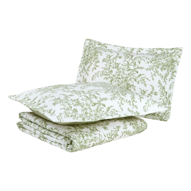 Laura Ashley - King Quilt Set, Reversible Cotton Bedding with Matching Shams, Lightweight Home Decor for All Seasons (Bedford Green/Off-White, King) - Image 1