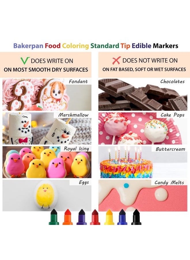 Bakerpan Food Coloring Markers, Standard Tip Edible Markers for Cookie Decorating, Edible Colored Ink Pens - Set of 7 (Made in USA)  - Image 2