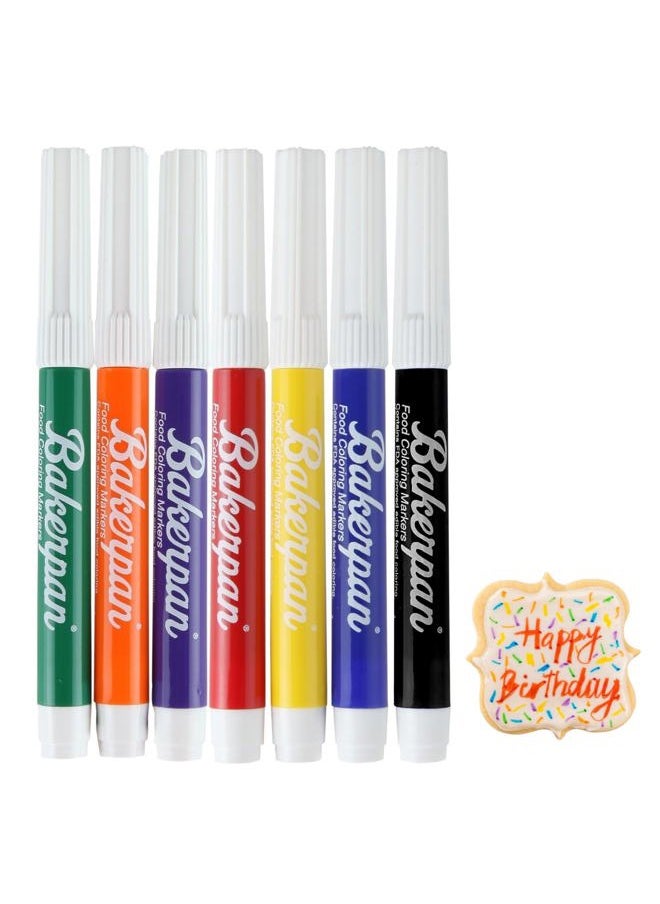 Bakerpan Food Coloring Markers, Standard Tip Edible Markers for Cookie Decorating, Edible Colored Ink Pens - Set of 7 (Made in USA)  - Image 1