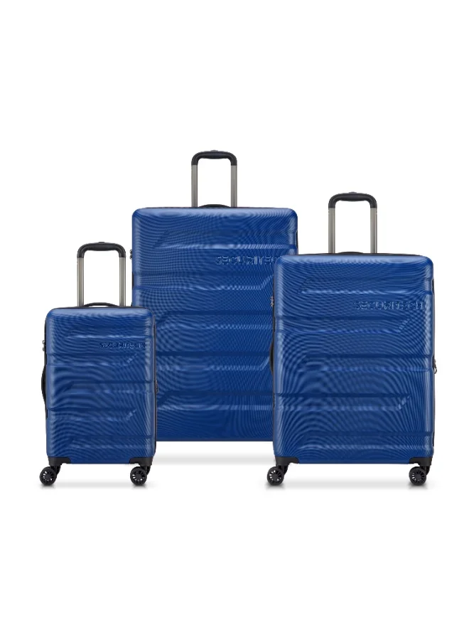 DELSEY Paris Securetec Slash Set of 3 Hardside Trolley Luggage 55cm, 69cm & 82cm with TSA Lock, Secure Closure, 4 Double Wheels & Premium Travel Design - Navy Blue
