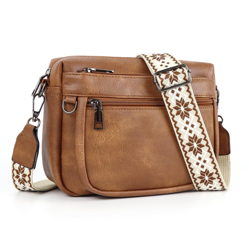 Women's PU Crossbody Bag with Color Block, Zipper and Adjustable Strap - Image 1
