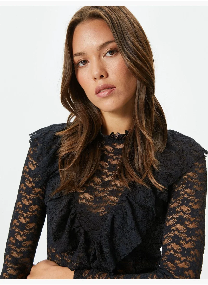 KOTON Lace Blouse Ruffle Detail Long Sleeve