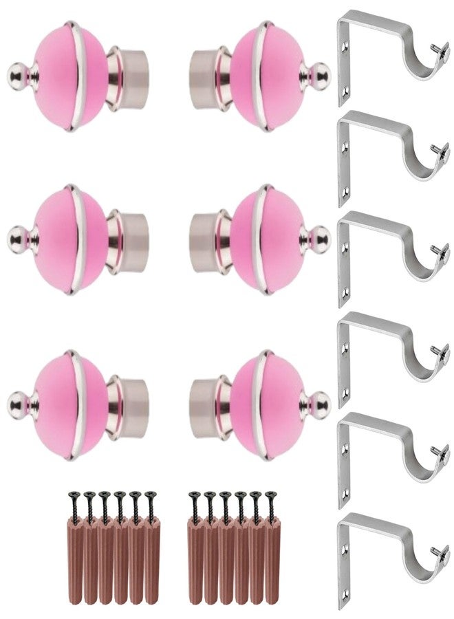 GRIVAN Stainless Steel & ABS Curtain Bracket Parda Holder With Support 1 Inch Rod Pocket Finials Designer Door and Window Support Fittings, Curtain Holder (Pair of 3, Pink) - Image 1