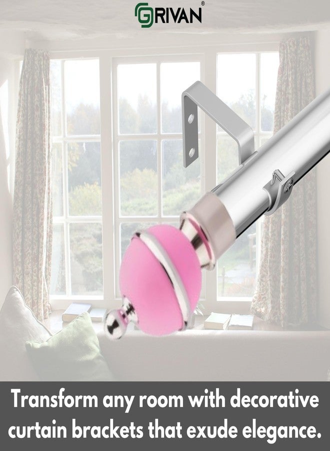 GRIVAN Stainless Steel & ABS Curtain Bracket Parda Holder With Support 1 Inch Rod Pocket Finials Designer Door and Window Support Fittings, Curtain Holder (Pair of 3, Pink) - Image 5
