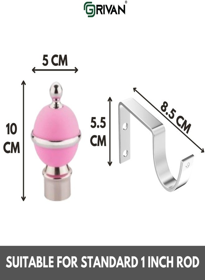 GRIVAN Stainless Steel & ABS Curtain Bracket Parda Holder With Support 1 Inch Rod Pocket Finials Designer Door and Window Support Fittings, Curtain Holder (Pair of 3, Pink) - Image 4