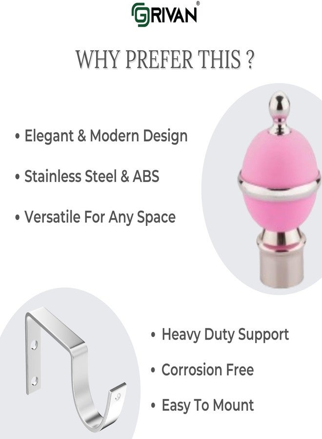 GRIVAN Stainless Steel & ABS Curtain Bracket Parda Holder With Support 1 Inch Rod Pocket Finials Designer Door and Window Support Fittings, Curtain Holder (Pair of 3, Pink) - Image 3