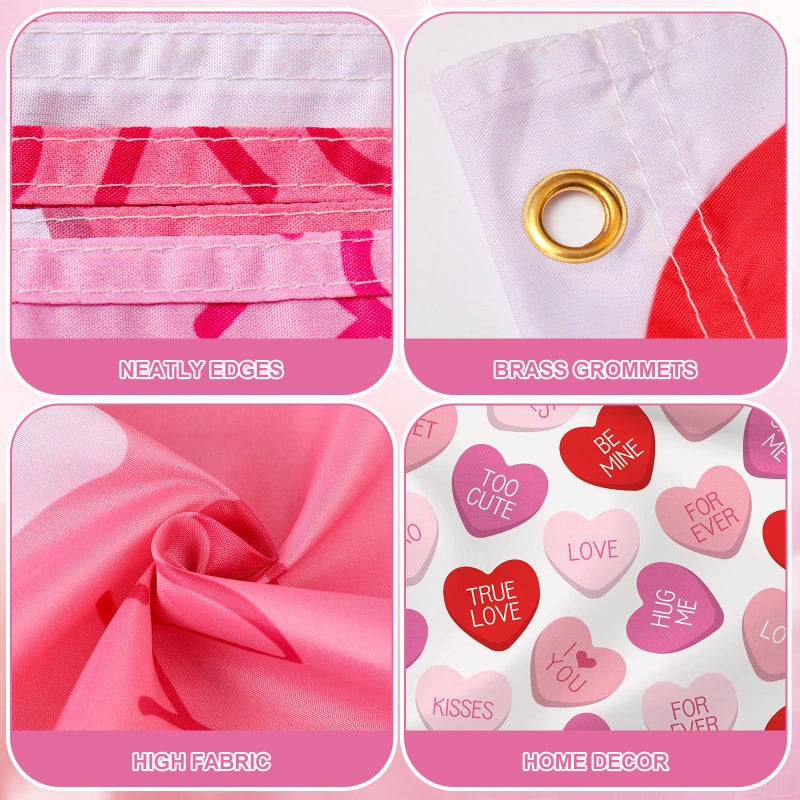 Drydiet Valentine's Day Garden Flags 3x5 Ft Pink Conversation Heart Valentine Double Sided Outdoor Flags Love Holiday Banner for Porch Yards Gardens Outside Conversation Heart Decoration - Image 4