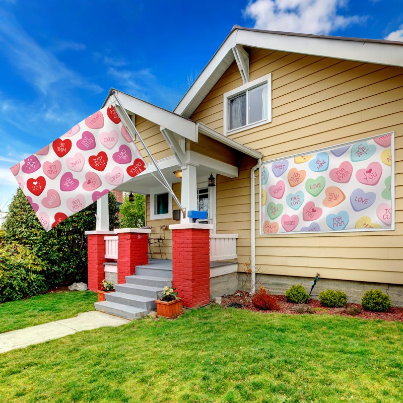 Drydiet Valentine's Day Garden Flags 3x5 Ft Pink Conversation Heart Valentine Double Sided Outdoor Flags Love Holiday Banner for Porch Yards Gardens Outside Conversation Heart Decoration - Image 2