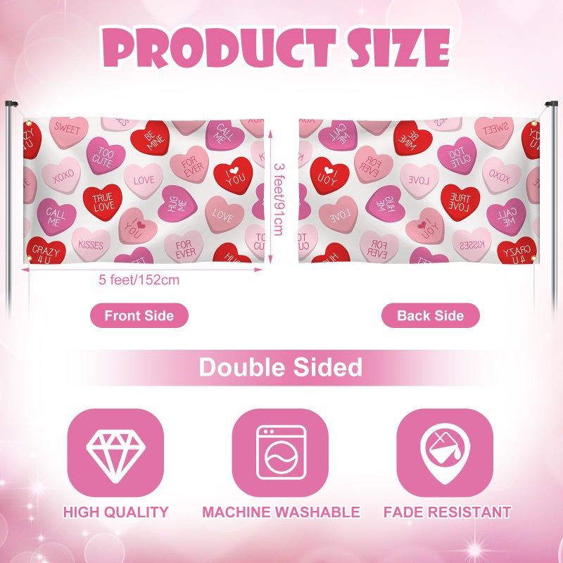 Drydiet Valentine's Day Garden Flags 3x5 Ft Pink Conversation Heart Valentine Double Sided Outdoor Flags Love Holiday Banner for Porch Yards Gardens Outside Conversation Heart Decoration - Image 3