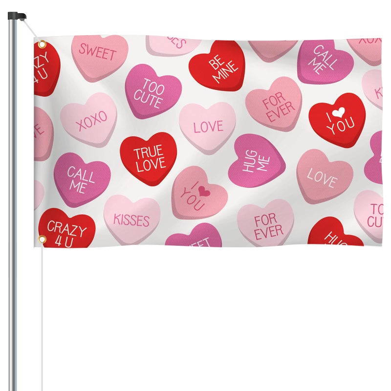 Drydiet Valentine's Day Garden Flags 3x5 Ft Pink Conversation Heart Valentine Double Sided Outdoor Flags Love Holiday Banner for Porch Yards Gardens Outside Conversation Heart Decoration - Image 1