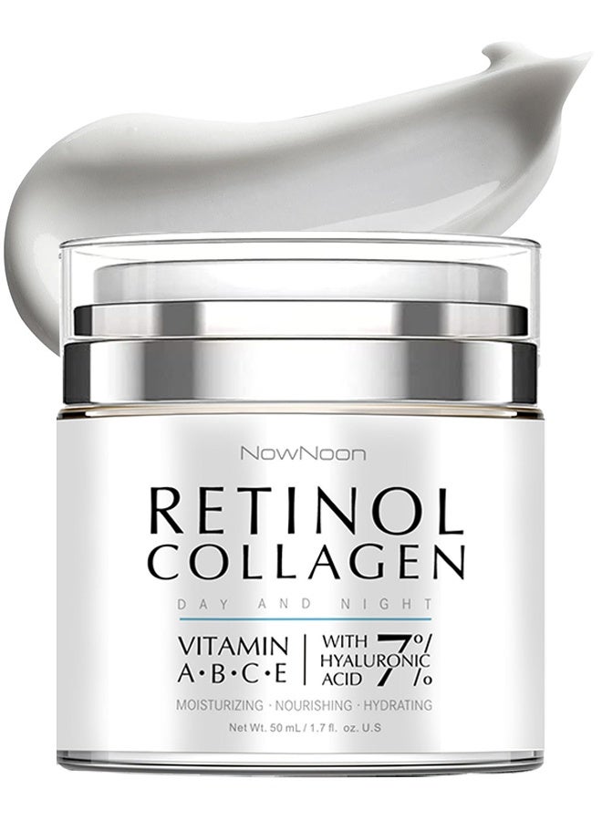 NowNoon Retinol Collagen Day & Night Cream, Anti-Aging Moisturizer With Vitamins A, B, C, E & Hyaluronic Acid, Retinol Cream For Face, Anti Wrinkle Face Cream, Firming, Hydrating, Women & Men Nourishing Face Cream, 50ML - Image 1